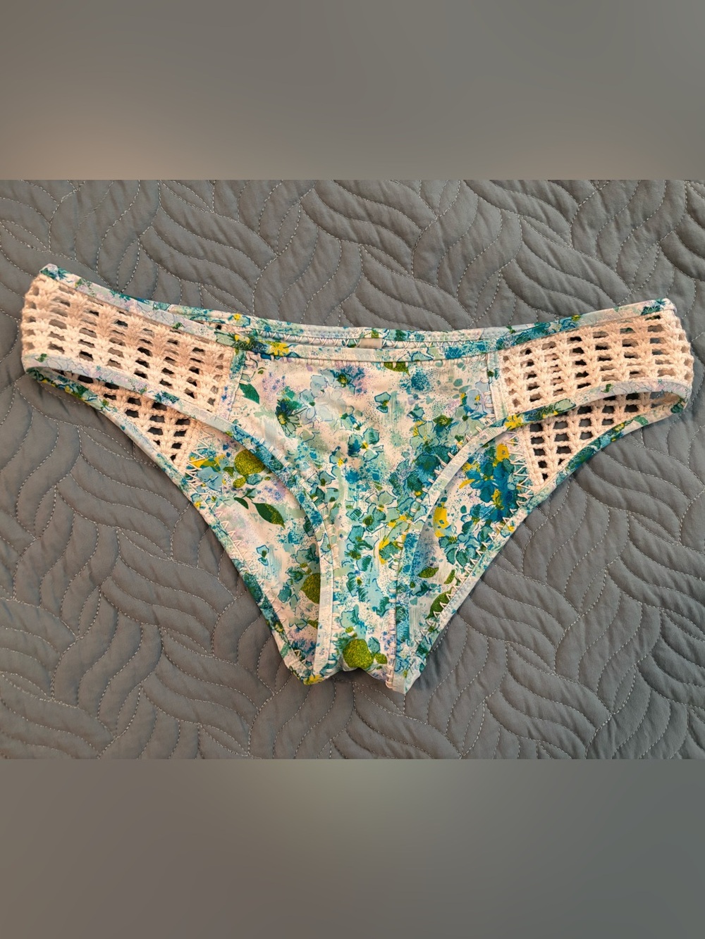 Victoria's Secret Floral Blue Green Crochet Bikini Bottoms